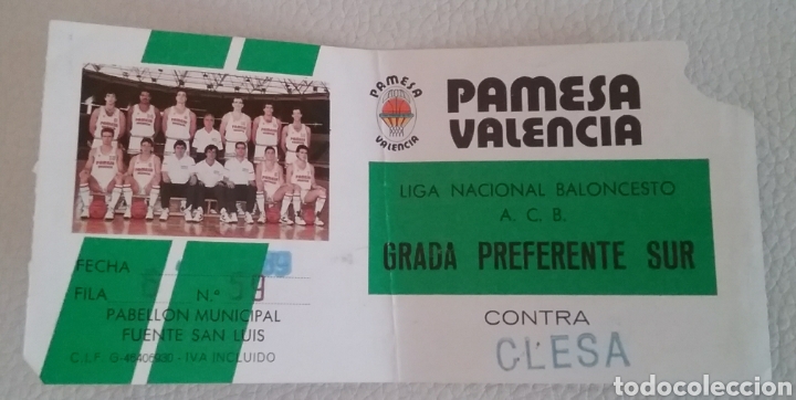 Sammelleidenschaft Sport: Entrada BALONCESTO PAMESA 1989 contra CLESA en PABELL&Oacute;N FUENTE DE SAN LU&Iacute;S.