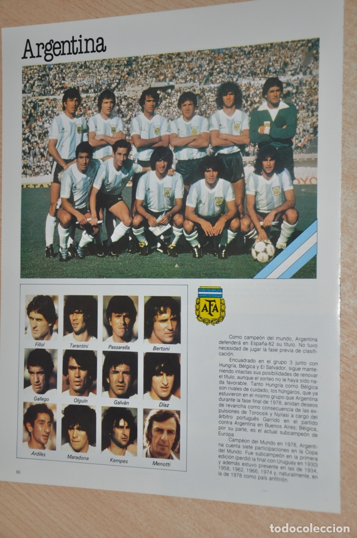 Sammelleidenschaft Sport: hoja foto seleccion futbol argentina 1982