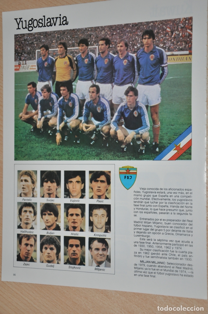 Sammelleidenschaft Sport: hoja seleccion futbol yugoslavia 1982