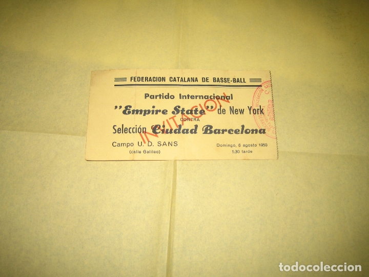 Sammelleidenschaft Sport: ENTRADA FEDERACION CATALANA BASSE-BALL - 1950