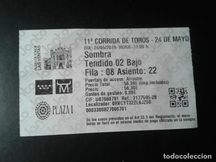 Sammelleidenschaft Sport: ENTRADA DE CORRIDA DE TOROS. LAS VENTAS. MADRID. 2019