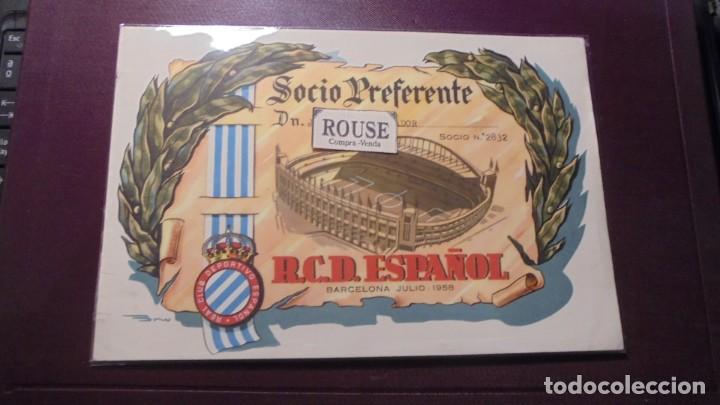 Sammelleidenschaft Sport: R.C.D. ESPA&Ntilde;OL - TITULO DE SOCIO PREFERENTE , BARCELONA JULIO 1958 -22X15 CM.