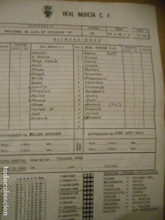 Coleccionismo deportivo: DOCUMENTO PARTIDO REAL MURCIA -BURGOS - Foto 1
