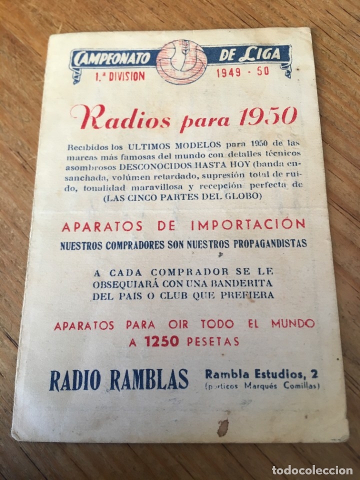 Collectionnisme sportif: R6667 CALENDARIO FUTBOL CAMPEONATO DE LIGA 1949 1950 RADIO RAMBLAS