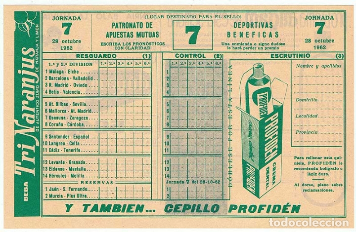 Coleccionismo deportivo: Quiniela 28-10-1962. Jornada 7. Plancha - Foto 1