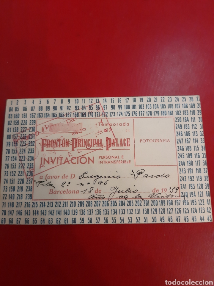 Coleccionismo deportivo: Barcelona Invitaci&oacute;n Fronton Palacio 1959 - Foto 1