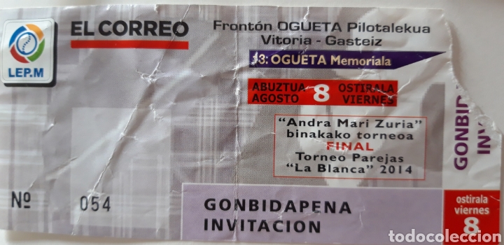 Collectionnisme sportif: ENTRADA FESTIVAL LA BLANCA 2014 DE PELOTA VASCA