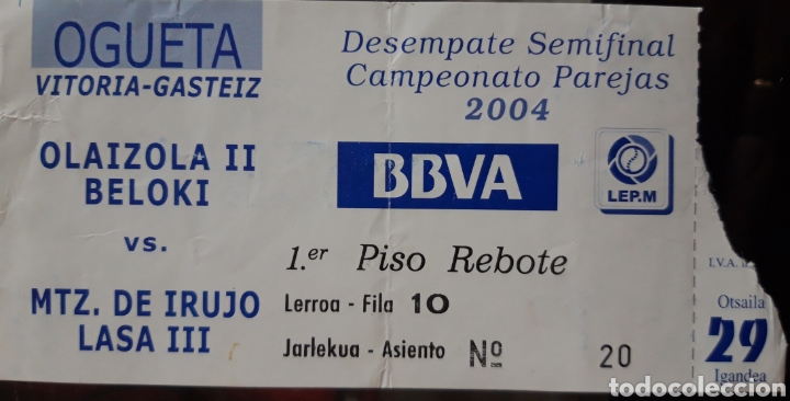 Collectionnisme sportif: ENTRADA SEMINALES PAREJAS EN EL OGUETA VITORIA