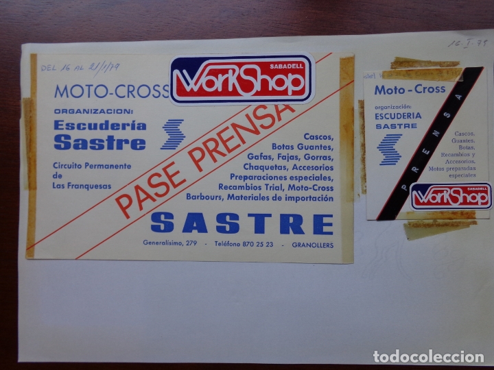 Coleccionismo deportivo: 2 Pases Prensa Moto - Cross 1979 - Foto 1
