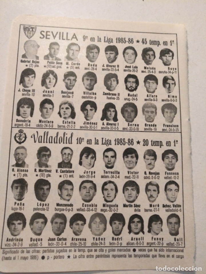 Collectionnisme sportif: antigua peque&ntilde;a hoja deportiva - futbol - jugadores club equipo sevilla valladolid