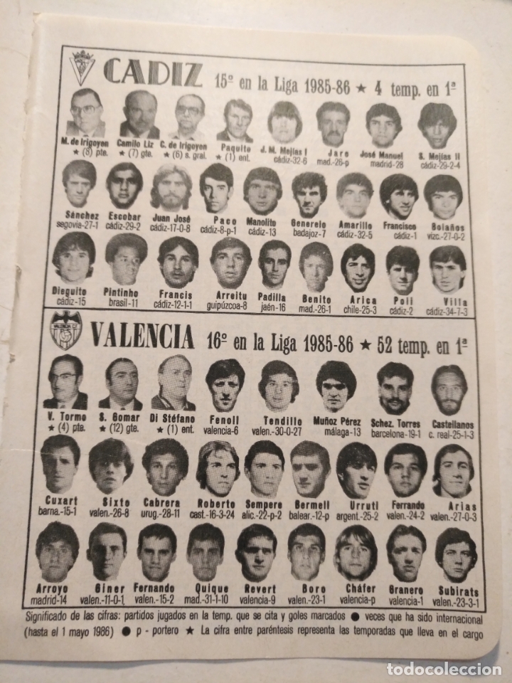 Collectionnisme sportif: antigua peque&ntilde;a hoja deportiva - futbol - jugadores club equipo  C&aacute;diz Valencia