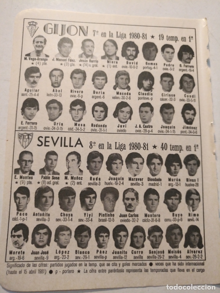 Collectionnisme sportif: antigua peque&ntilde;a hoja deportiva - futbol - jugadores club equipo  Gij&oacute;n Sevilla