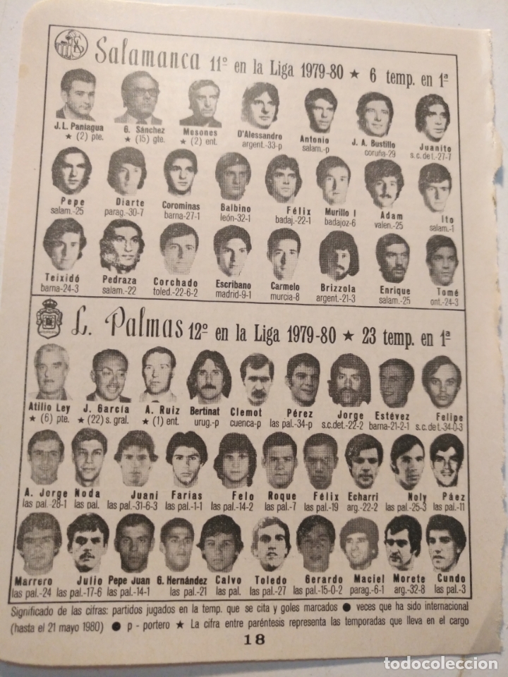 Collectionnisme sportif: antigua peque&ntilde;a hoja deportiva - futbol - jugadores club equipo  Salamanca Las Palmas