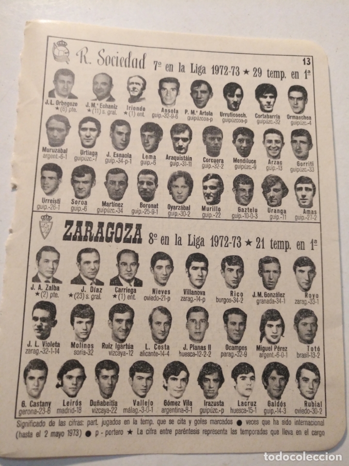 Collectionnisme sportif: antigua peque&ntilde;a hoja deportiva - futbol - jugadores club equipo real sociedad zaragoza