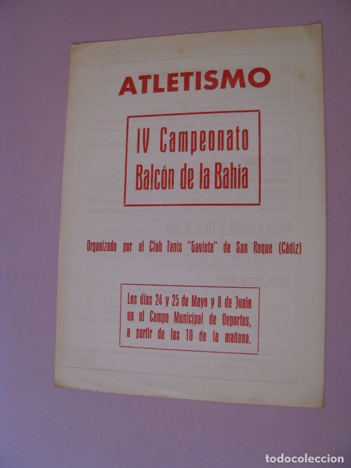 Collectionnisme sportif: PROGRAMA DEL IV CAMPEONATO BALCON DE LA BAHIA. CLUB DE TENIS GAVIOTA, SAN ROQUE. 1980.