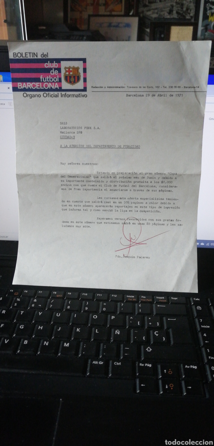 Coleccionismo deportivo: F.C. BARCELONA a&ntilde;o 1971, Documento Historico Copa del Generalisimo Franco - Foto 2
