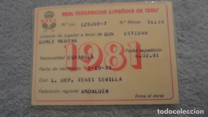 Sammelleidenschaft Sport: REAL FEDERACION ESPA&Ntilde;OLA TENIS.LICENCIA JUGADOR.REGIONAL ANDLUZA 1981