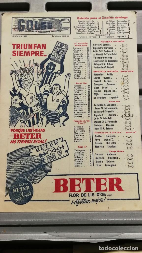 Sammelleidenschaft Sport: GOLES HOJA PUBLICITARIA DEPORTIVA 6 FEBRERO 1955