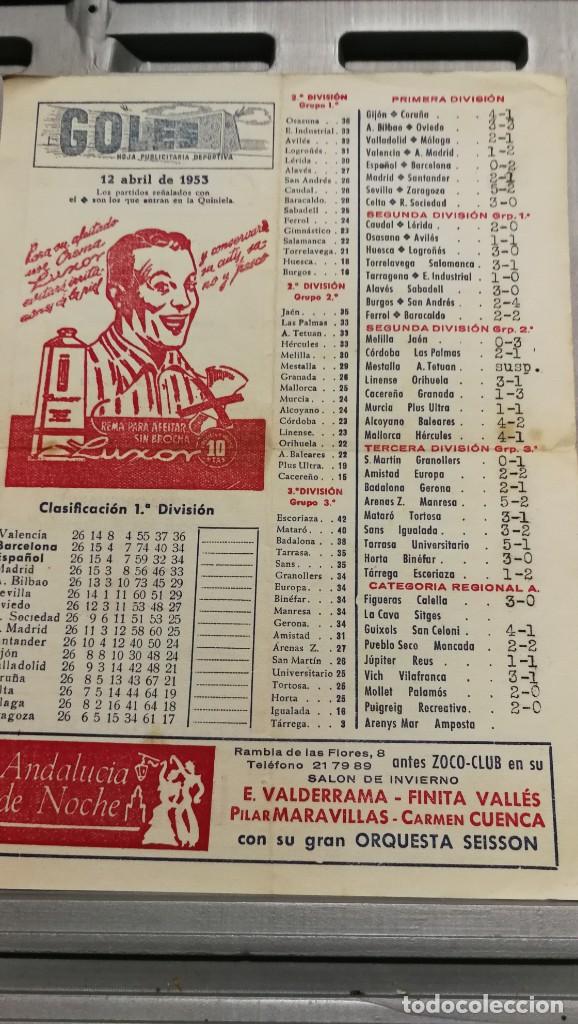 Sammelleidenschaft Sport: GOLES HOJA PUBLICITARIA DEPORTIVA 12 ABRIL 1953
