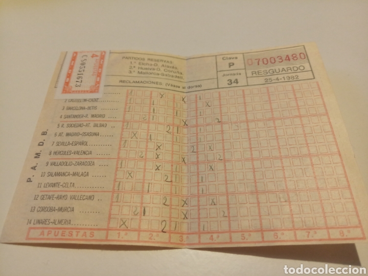 Coleccionismo deportivo: Resguardo quiniela de f&uacute;tbol 1982 - Foto 1