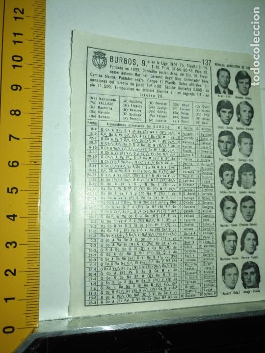 Collectionnisme sportif: hoja deportiva futbol fotos jugadores alineacion plantilla liga club - burgos