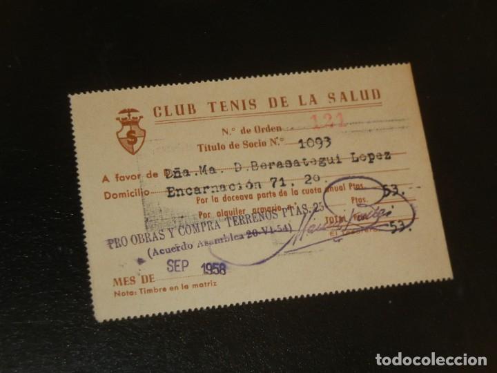 Sammelleidenschaft Sport: RECIBO CUOTA MENSUAL CLUB DE TENIS DE LA SALUD BARCELONA -1958