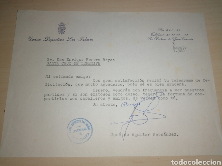 Coleccionismo deportivo: Antiguo documento ex-presidente UNI&Oacute;N DEPORTIVA LAS PALMAS - Foto 1