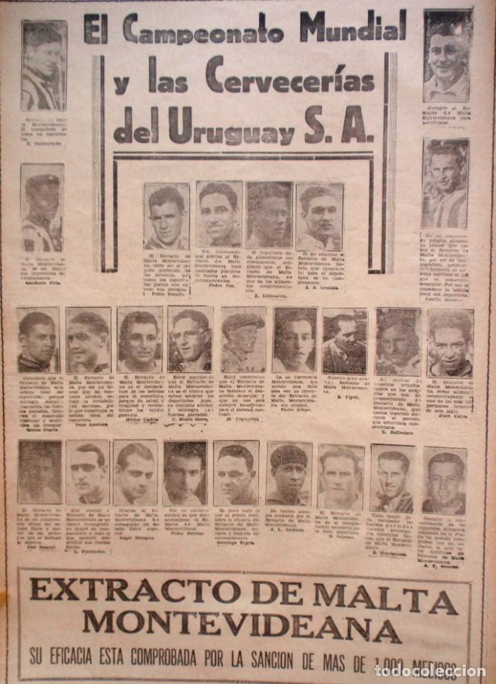Sammelleidenschaft Sport: Futbol El Campeonato Mundial Y Las Cervecerias de Uruguay 1930 HOJA DE DIARIO DE 1930 GRAN FORMATO