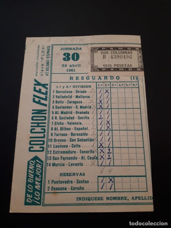 Coleccionismo deportivo: QUINIELA DE FUTBOL JORNADA 30 DE 1961 - Foto 1