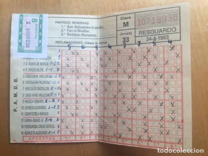 Coleccionismo deportivo: Quiniela sellada jornada 33 a&ntilde;o 83 - Foto 1