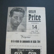 Coleccionismo deportivo: LUCHA LIBRE-BARCELONA-GRAN PRICE-PROGRAMA ANTIGUO-MAYO 1948-HERAS-VER FOTOS-(V-20.708). Lote 208586857