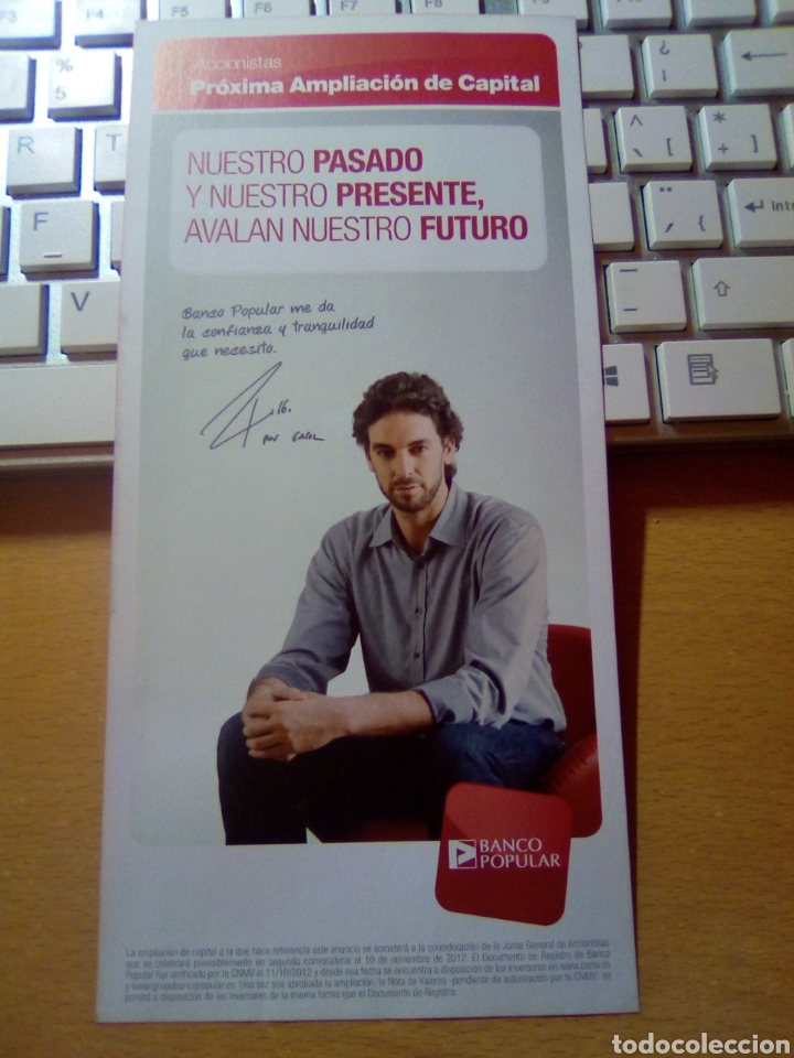 Coleccionismo deportivo: Pau Gasol. Publicidad de Banco Popular - Foto 1