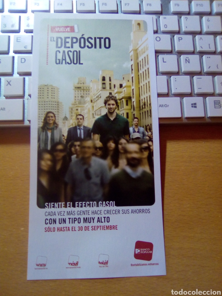 Coleccionismo deportivo: Pau Gasol. Publicidad de Banco Popular - Foto 1
