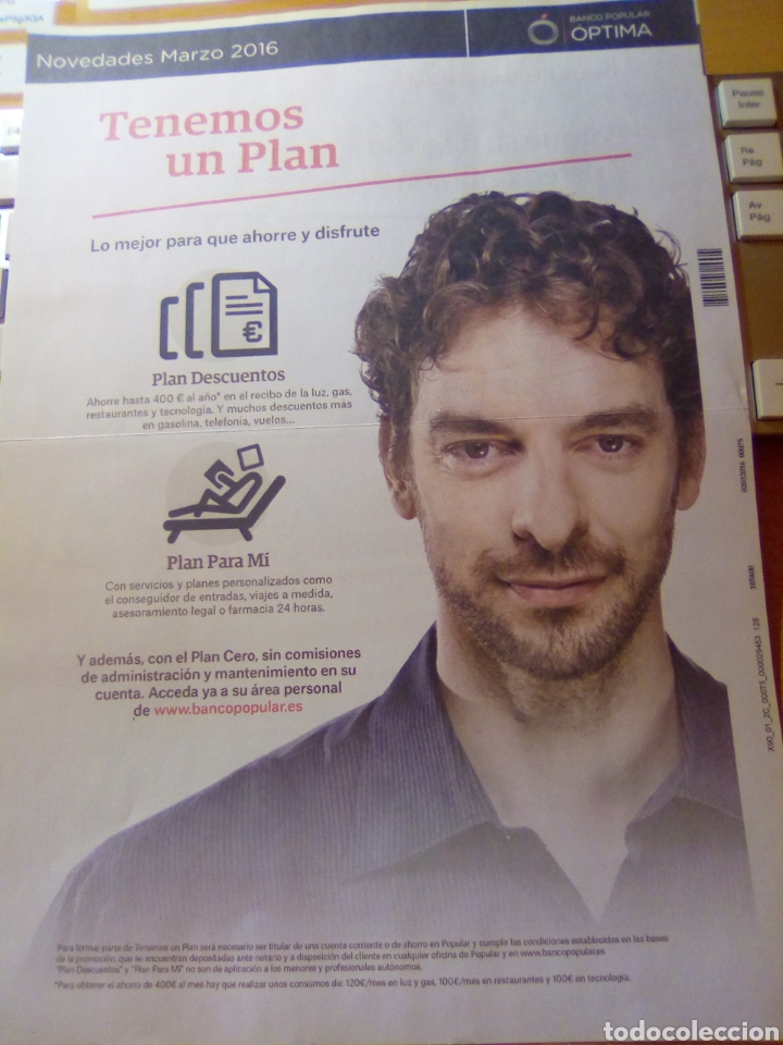 Coleccionismo deportivo: Pau Gasol. Publicidad de Banco Popular - Foto 1