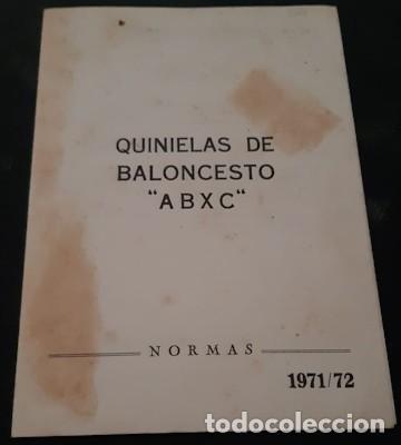 Coleccionismo deportivo: NORMAS DE QUINIELAS DE BALONCESTO ABXC 1971/72, TR&Iacute;PTICO - Foto 1