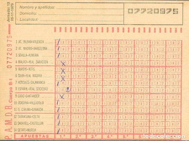 Coleccionismo deportivo: Quiniela de la Jornada 13 del a&ntilde;o 1979, sin sellar - Foto 1