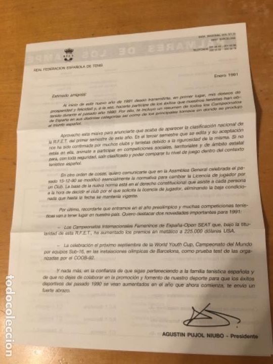 Coleccionismo deportivo: Carta Palmar&eacute;s Campeonatos Espa&ntilde;a tenis 1990 - Foto 1