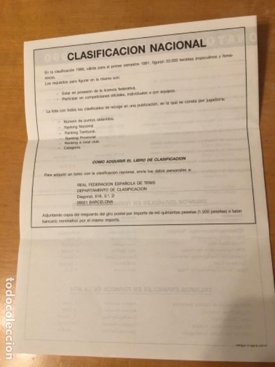 Coleccionismo deportivo: Carta Palmar&eacute;s Campeonatos Espa&ntilde;a tenis 1990 - Foto 3