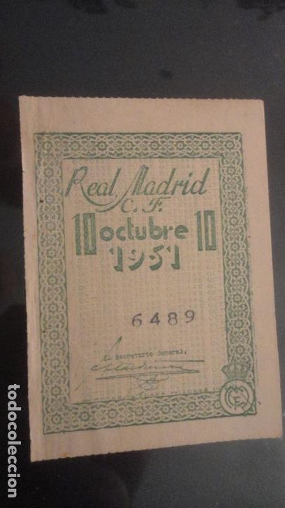 Coleccionismo deportivo: ANTIGUO CUPON DE SOCIO REAL MADRID 1951 - Foto 1