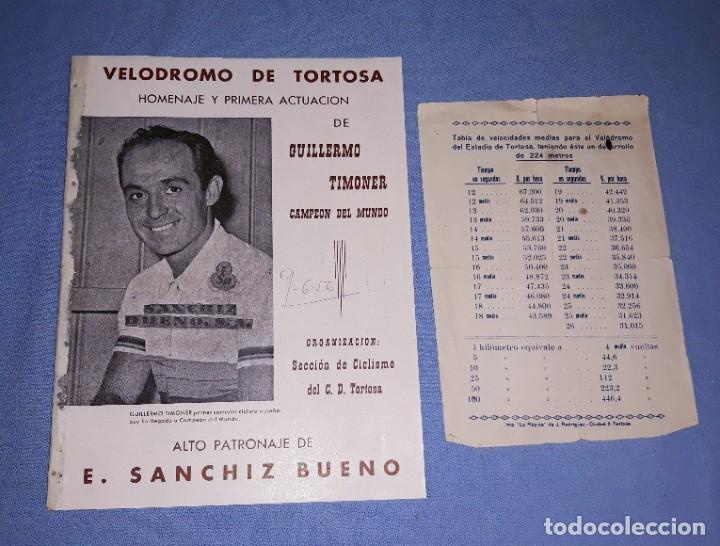Coleccionismo deportivo: BOLETIN VELODROMO DE TORTOSA HOMENAJE GUILERMO TIMONER CAMPEON DEL MUNDO A&Ntilde;O 1956 EN BUEN ESTADO