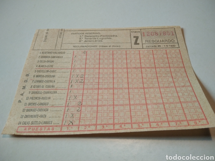Coleccionismo deportivo: Resguardo quiniela 1980 2 division - Foto 1