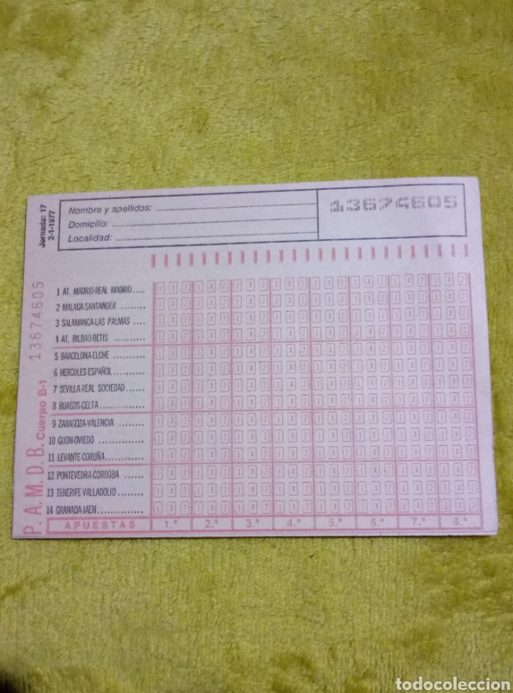 Coleccionismo deportivo: Impreso quiniela jornada 17 1977 - Foto 1