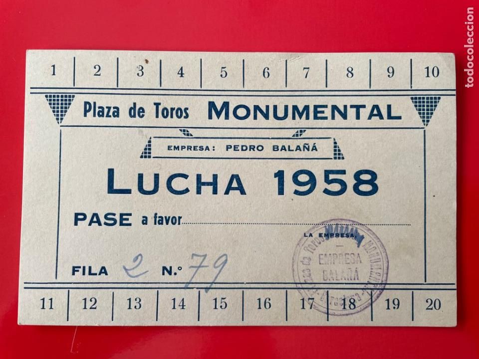 Coleccionismo deportivo: ENTRADA LUCHA 1958 - PLAZA DE TOROS MONUMENTAL - Foto 1