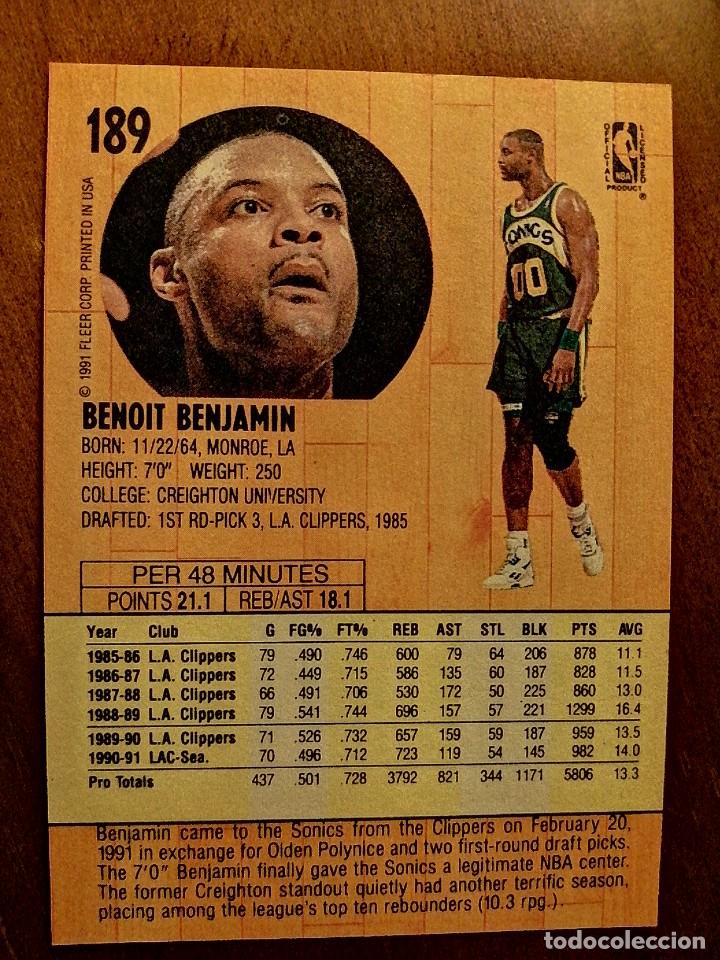 Coleccionismo deportivo: BALONCESTO - NBA - FLEER - A&Ntilde;O 1991 - CROMO NUEVO - N&Uacute;MERO 189 - BENOIT BENJAMIN - Foto 2