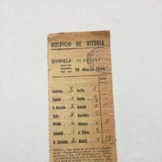 Coleccionismo deportivo: QUINIELA 1944 - HOSPICIO DE VITORIA - 14,5X6