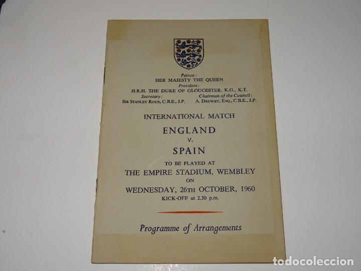 Coleccionismo deportivo: PROGRAMA FUTBOL INTERNACIONAL ENGLAND - ESPAÑA, WEMBLEY 1960, BUEN ESTADO - Foto 2 - 267198819