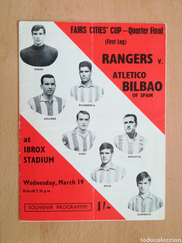 Coleccionismo deportivo: Programa del partido RANGERS & ATLETICO BILBAO. Copa de Ferias (19/3/1969) - Foto 1
