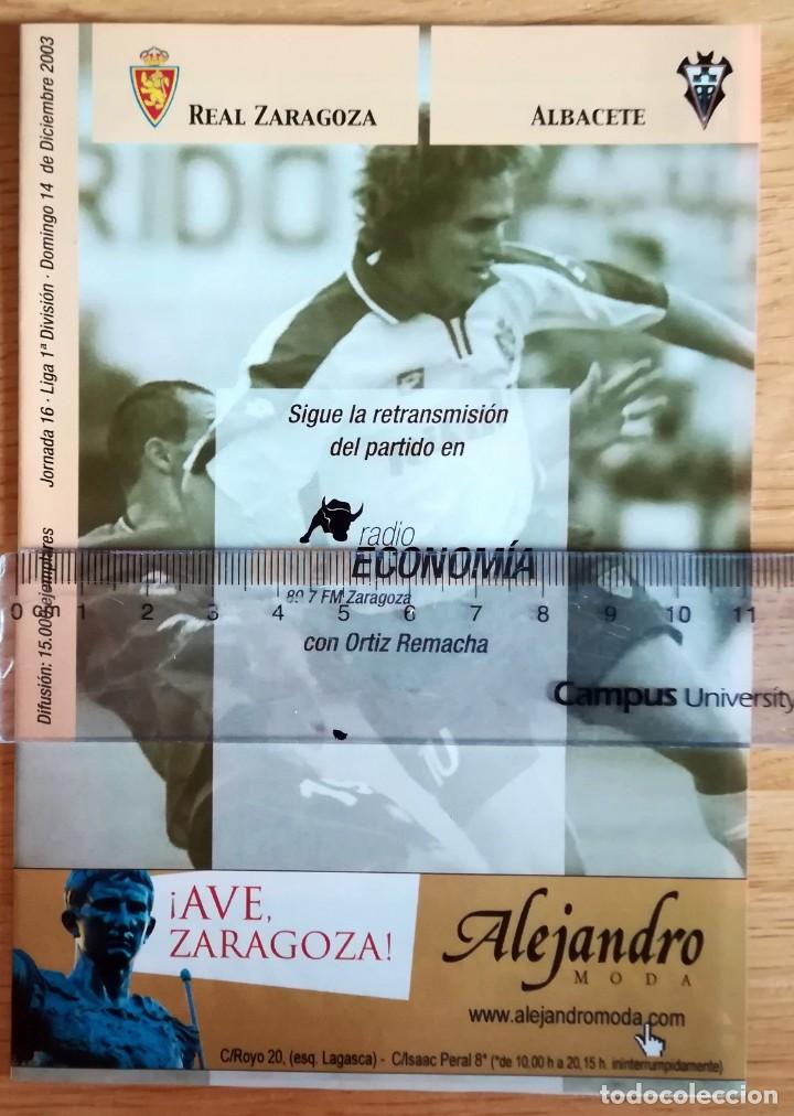 Coleccionismo deportivo: PROGRAMA PARTIDO LA ROMAREDA REAL ZARAGOZA ALBACETE DICIEMBRE 2003 - Foto 1