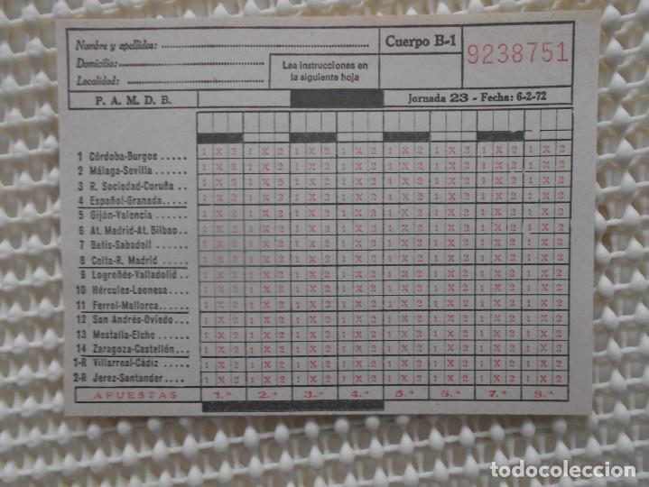 Coleccionismo deportivo: QUINIELA SIN ESTRENAR DE LA JORNADA 23 DEL 6 - 2 -72. - Foto 1