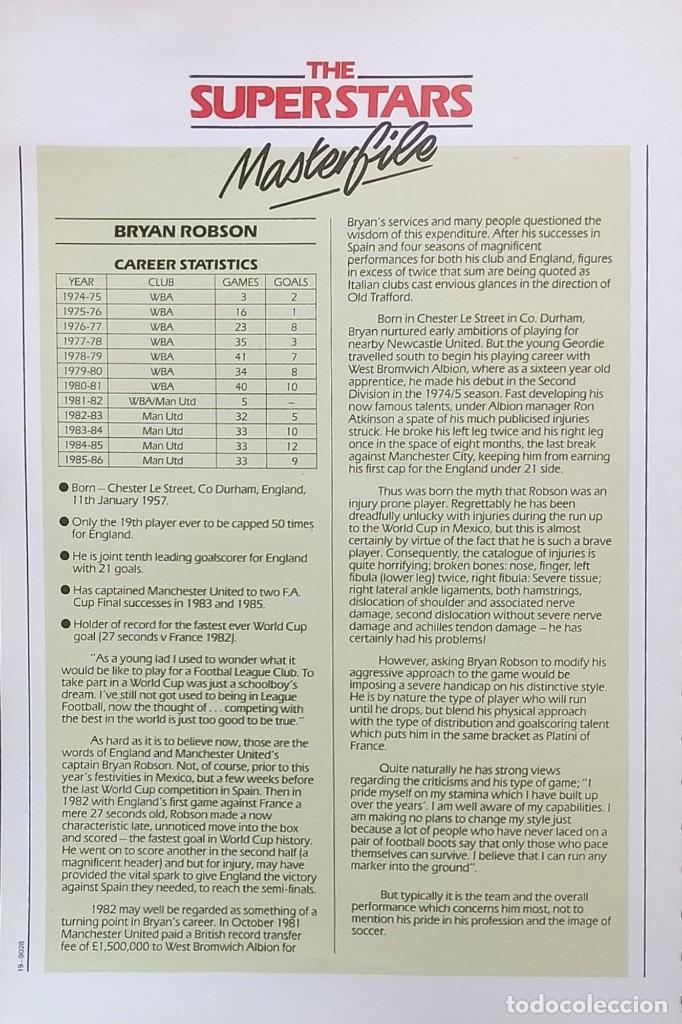 Coleccionismo deportivo: FICHA DE LAS SUPER ESTRELLAS DE MASTERFILE - EDICION INGLESA - CON SELLO BRYAN ROBSON INGLATERRA - Foto 2